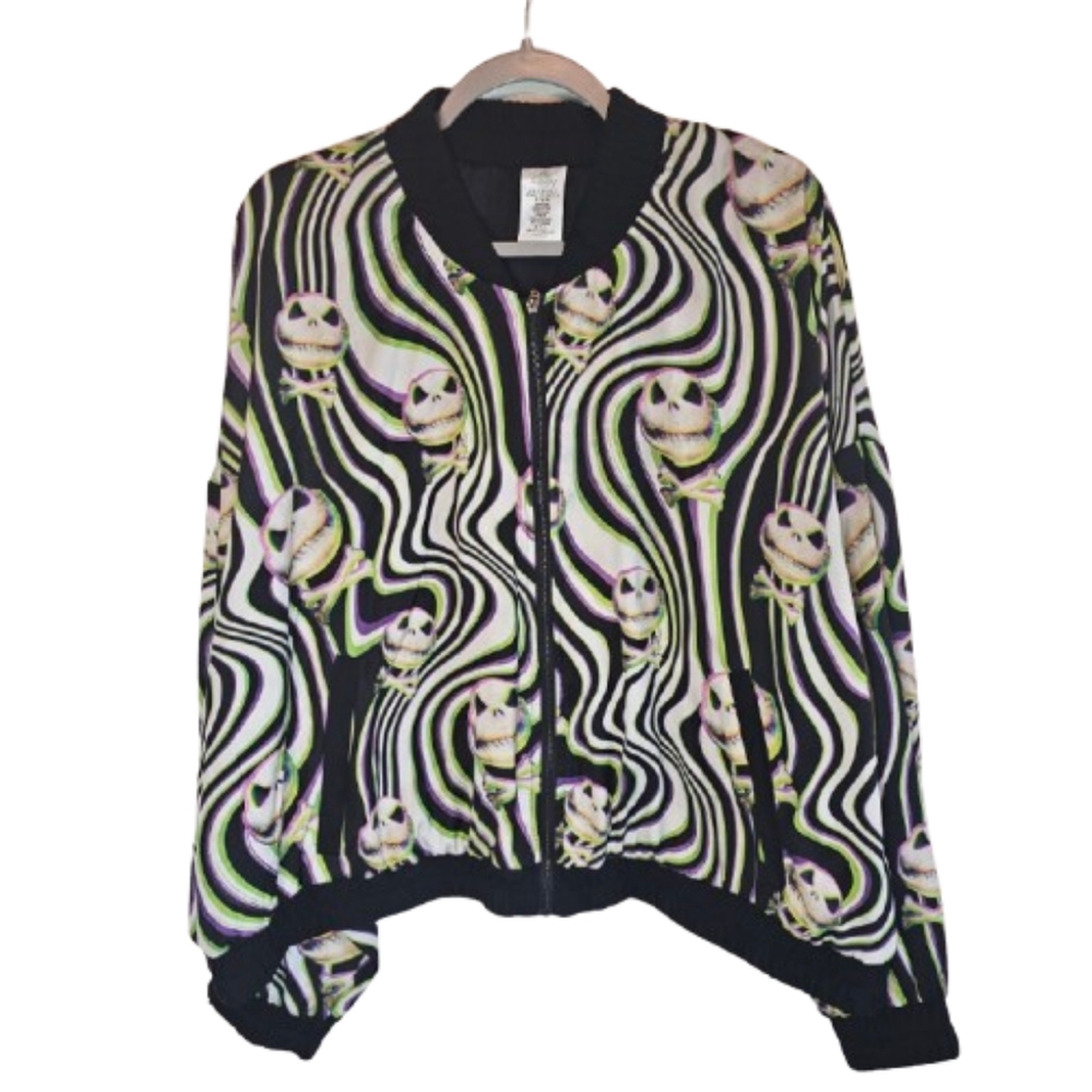 NWT Disney Jack Skellington Swirl Print Bomber Jacket Unisex 1X Plus Size